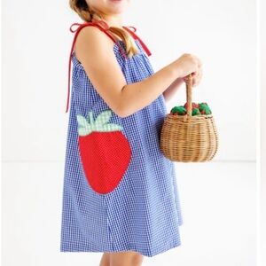 The Beaufort Bonnet Company Blue Gingham Dress with Red Strawberry NWT